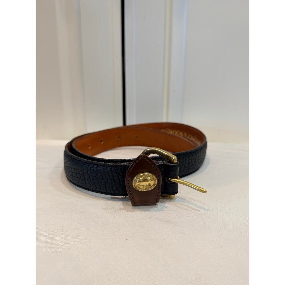 Dooney & Bourke Vintage Leather Belt Black Pebbled Brass Duck Buckle l Small